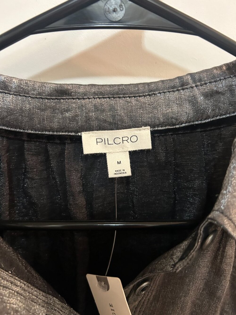 Pilcro Metallic Charcoal Satin Button-Down Shirt - Women Tops - Picture 8 of 11